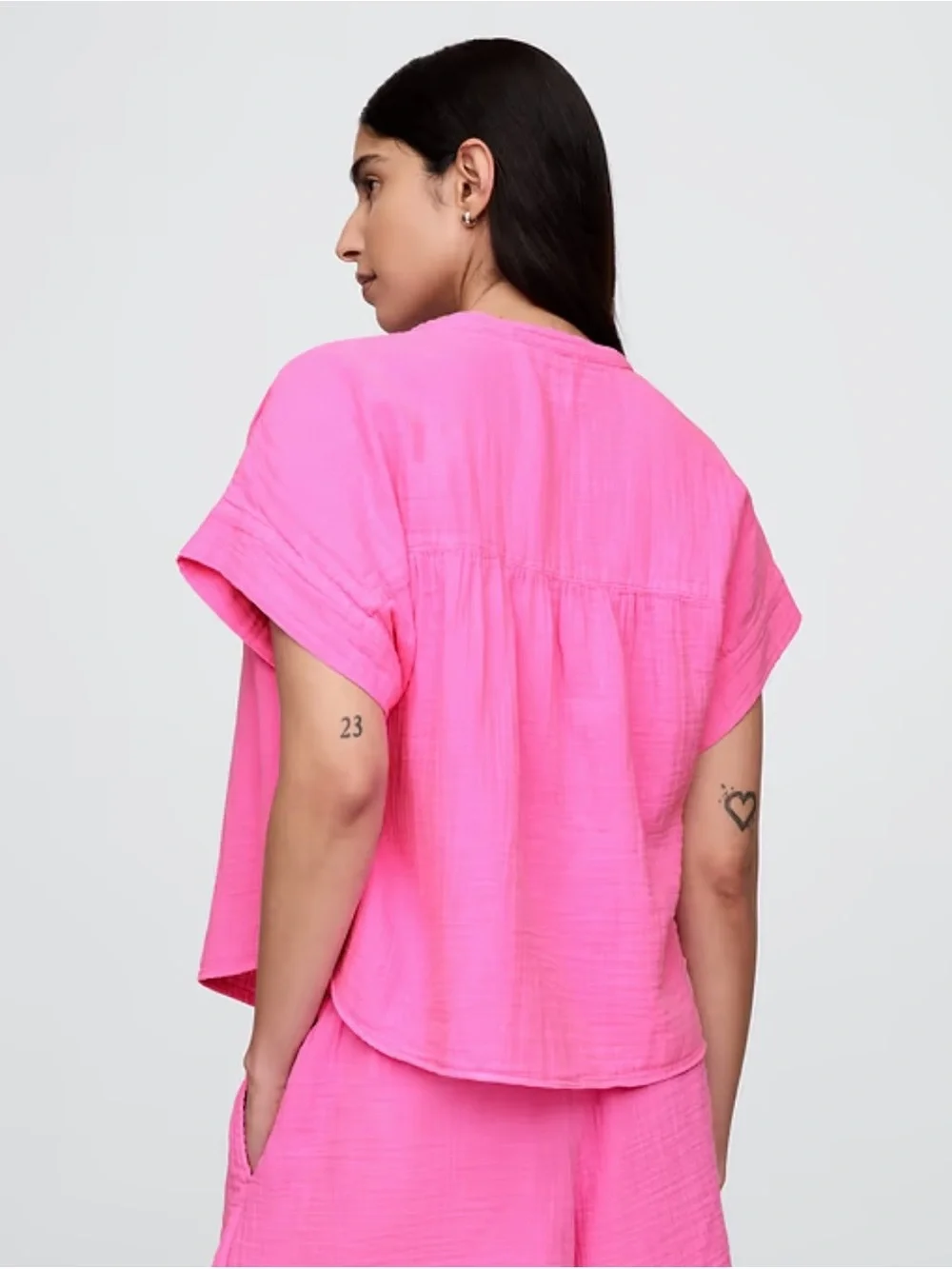 GAP Cotton Gauze Dolman Shirt Bright Pink Button-Front Short Sleeve M New